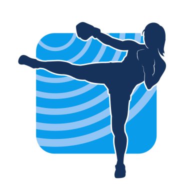 Hareketli kadın kickboksör atletinin silueti. Tekme atan bir kadının silueti..
