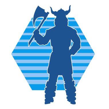Viking kaskı takan ve savaş baltası taşıyan bir erkek savaşçının silueti.