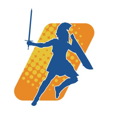 Savaş zırhı giymiş bir erkek savaşçının silueti. Kılıç ile poz veriyor..