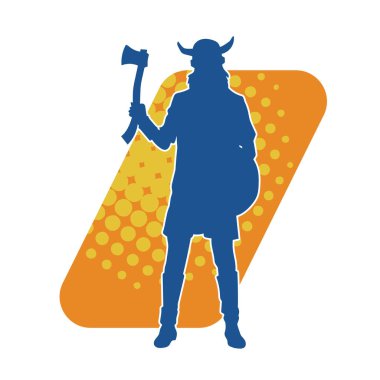 Viking kaskı takan ve savaş baltası taşıyan bir erkek savaşçının silueti.