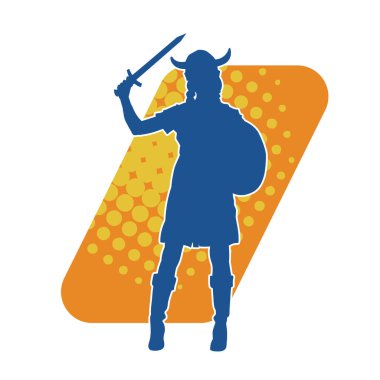 Viking kaskı takan ve kılıç taşıyan bir kadın savaşçının silueti.