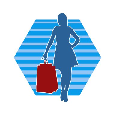 Sıska genç bir kadının silüeti alışveriş torbaları taşıyor..