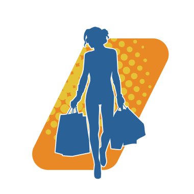 Sıska genç bir kadının silüeti alışveriş torbaları taşıyor..