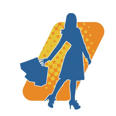 Sıska genç bir kadının silüeti alışveriş torbaları taşıyor..