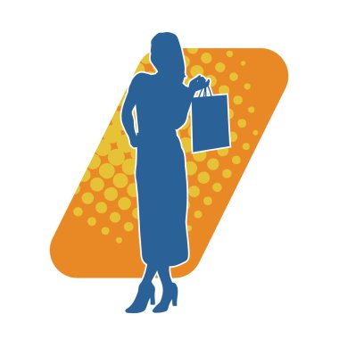 Sıska genç bir kadının silüeti alışveriş torbaları taşıyor..