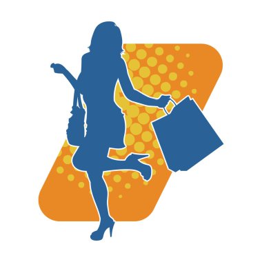 Sıska genç bir kadının silüeti alışveriş torbaları taşıyor..