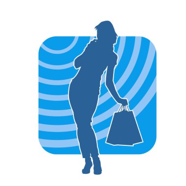 Sıska genç bir kadının silüeti alışveriş torbaları taşıyor..