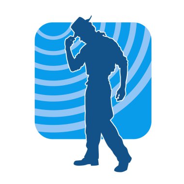 Silhouette of a male model wearing cowboy costume in standing pose. Silhouette of a male cowboy model. clipart