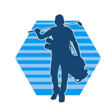 Golf oynayan bir erkek golfçünün silüeti. Erkek bir golf oyuncusunun silueti..