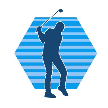 Golf oynayan bir erkek golfçünün silüeti. Erkek bir golf oyuncusunun silueti..