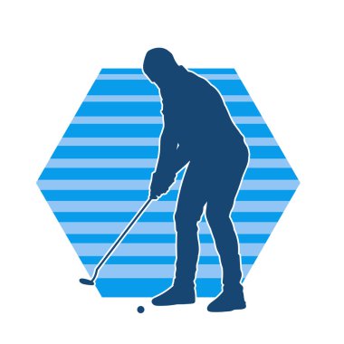 Golf oynayan bir erkek golfçünün silüeti. Erkek bir golf oyuncusunun silueti..