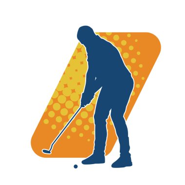 Golf oynayan bir erkek golfçünün silüeti. Erkek bir golf oyuncusunun silueti..