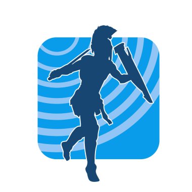 Savaş zırhı giymiş eski bir Romalı askerin silueti kalkan ve kılıç taşıyor..