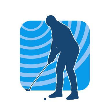 Golf oynayan bir erkek golfçünün silüeti. Erkek bir golf oyuncusunun silueti..