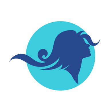Uzun saçlı güzel kadın silueti saç güzelliği ve spa logo ikonu için kullanılır.
