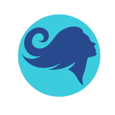 Uzun saçlı güzel kadın silueti saç güzelliği ve spa logo ikonu için kullanılır.