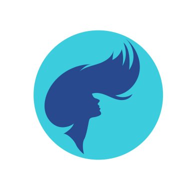 Uzun saçlı güzel kadın silueti saç güzelliği ve spa logo ikonu için kullanılır.