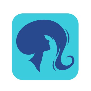 Uzun saçlı güzel kadın silueti saç güzelliği ve spa logo ikonu için kullanılır.