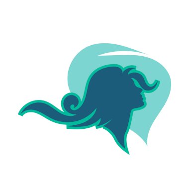 Uzun saçlı güzel kadın silueti saç güzelliği ve spa logo ikonu için kullanılır.