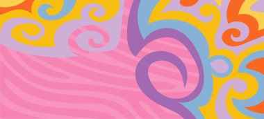 Dalgalı çizgili arkaplan dokusu üzerindeki çeşitli kıvrımlı şekillerin soyut bileşimi.