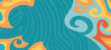 Dalgalı çizgili arkaplan dokusu üzerindeki çeşitli kıvrımlı şekillerin soyut bileşimi.