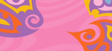 Dalgalı çizgili arkaplan dokusu üzerindeki çeşitli kıvrımlı şekillerin soyut bileşimi.