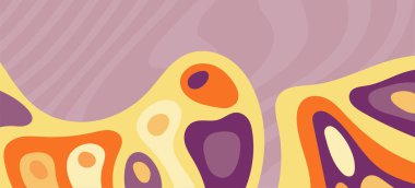 Dalgalı çizgili arkaplan dokusu üzerindeki çeşitli kıvrımlı şekillerin soyut bileşimi.