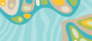 Dalgalı çizgili arkaplan dokusu üzerindeki çeşitli kıvrımlı şekillerin soyut bileşimi.