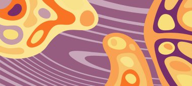 Dalgalı çizgili arkaplan dokusu üzerindeki çeşitli kıvrımlı şekillerin soyut bileşimi.