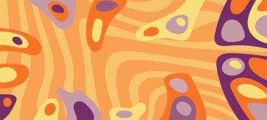 Dalgalı çizgili arkaplan dokusu üzerindeki çeşitli kıvrımlı şekillerin soyut bileşimi.