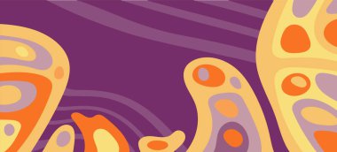 Dalgalı çizgili arkaplan dokusu üzerindeki çeşitli kıvrımlı şekillerin soyut bileşimi.