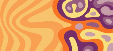 Dalgalı çizgili arkaplan dokusu üzerindeki çeşitli kıvrımlı şekillerin soyut bileşimi.