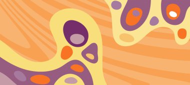 Dalgalı çizgili arkaplan dokusu üzerindeki çeşitli kıvrımlı şekillerin soyut bileşimi.