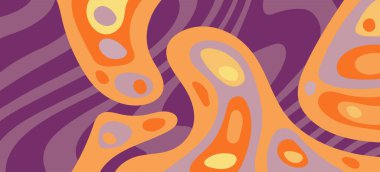 Dalgalı çizgili arkaplan dokusu üzerindeki çeşitli kıvrımlı şekillerin soyut bileşimi.