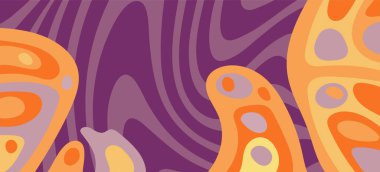 Dalgalı çizgili arkaplan dokusu üzerindeki çeşitli kıvrımlı şekillerin soyut bileşimi.
