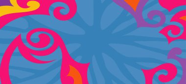 Dalgalı çizgili arkaplan dokusu üzerindeki çeşitli kıvrımlı şekillerin soyut bileşimi.