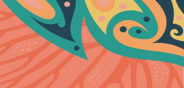 Dalgalı çizgili arkaplan dokusu üzerindeki çeşitli kıvrımlı şekillerin soyut bileşimi.