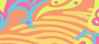 Dalgalı çizgili arkaplan dokusu üzerindeki çeşitli kıvrımlı şekillerin soyut bileşimi.