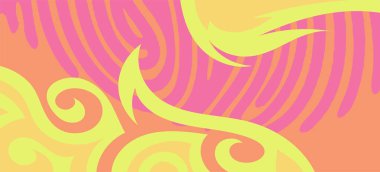 Dalgalı çizgili arkaplan dokusu üzerindeki çeşitli kıvrımlı şekillerin soyut bileşimi.