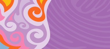 Dalgalı çizgili arkaplan dokusu üzerindeki çeşitli kıvrımlı şekillerin soyut bileşimi.