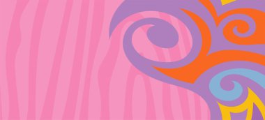 Dalgalı çizgili arkaplan dokusu üzerindeki çeşitli kıvrımlı şekillerin soyut bileşimi.