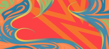 Dalgalı çizgili arkaplan dokusu üzerindeki çeşitli kıvrımlı şekillerin soyut bileşimi.