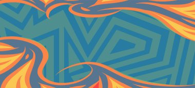 Dalgalı çizgili arkaplan dokusu üzerindeki çeşitli kıvrımlı şekillerin soyut bileşimi.