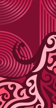 Geometrik çizgili kıvrımlı süslemeli soyut arkaplan. Dekoratif kıvrımlı çizgili desen kolajı süslemeleri şekillendirir.