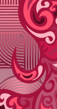 Geometrik çizgili kıvrımlı süslemeli soyut arkaplan. Dekoratif kıvrımlı çizgili desen kolajı süslemeleri şekillendirir.