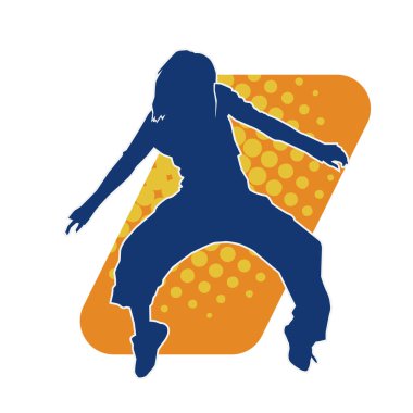 Modern dansçı pozunun silueti. Hip hop dansı yapan genç bir kızın silueti.