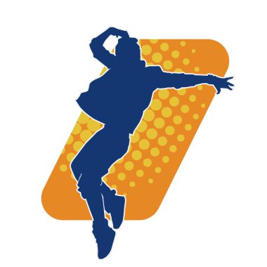 Modern dansçı pozunun silueti. Hip hop dansı yapan genç bir kızın silueti.