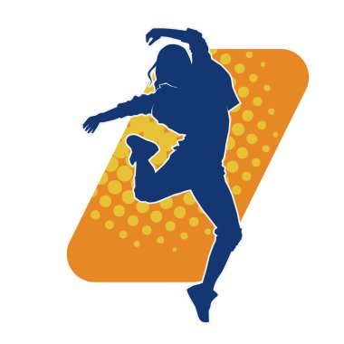 Modern dansçı pozunun silueti. Hip hop dansı yapan genç bir kızın silueti.