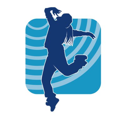 Modern dansçı pozunun silueti. Hip hop dansı yapan genç bir kızın silueti.