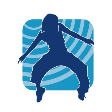 Modern dansçı pozunun silueti. Hip hop dansı yapan genç bir kızın silueti.